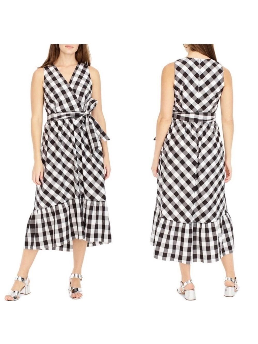 J Crew Sleeveless faux-wrap Midi Dress In Gingham Plaid Cotton Poplin, Size 2
